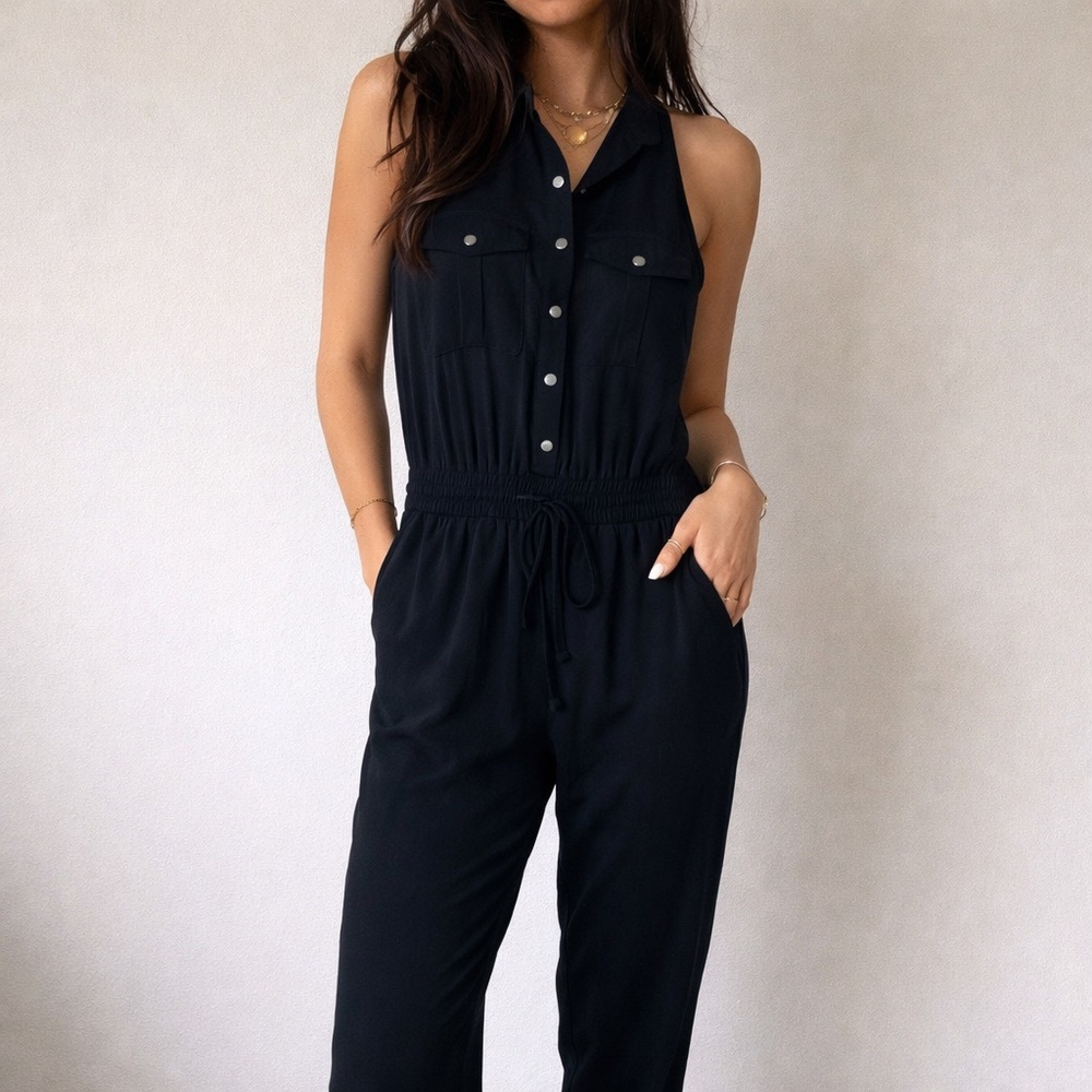 Modern Citizen Black Sleeveless Button Front Jumpsuit S‎mall Minimalist Modern